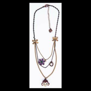 Betsey Johnson Monkey Head 3-Tiered Multicolor Chain Necklace